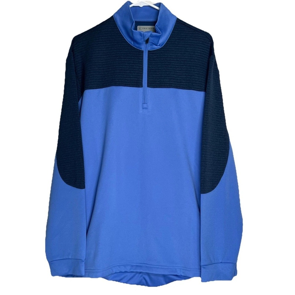 PGA Tour Mens Large Blue Navy Colorblock 1/4 Zip Textured Golf Pullover Jacket